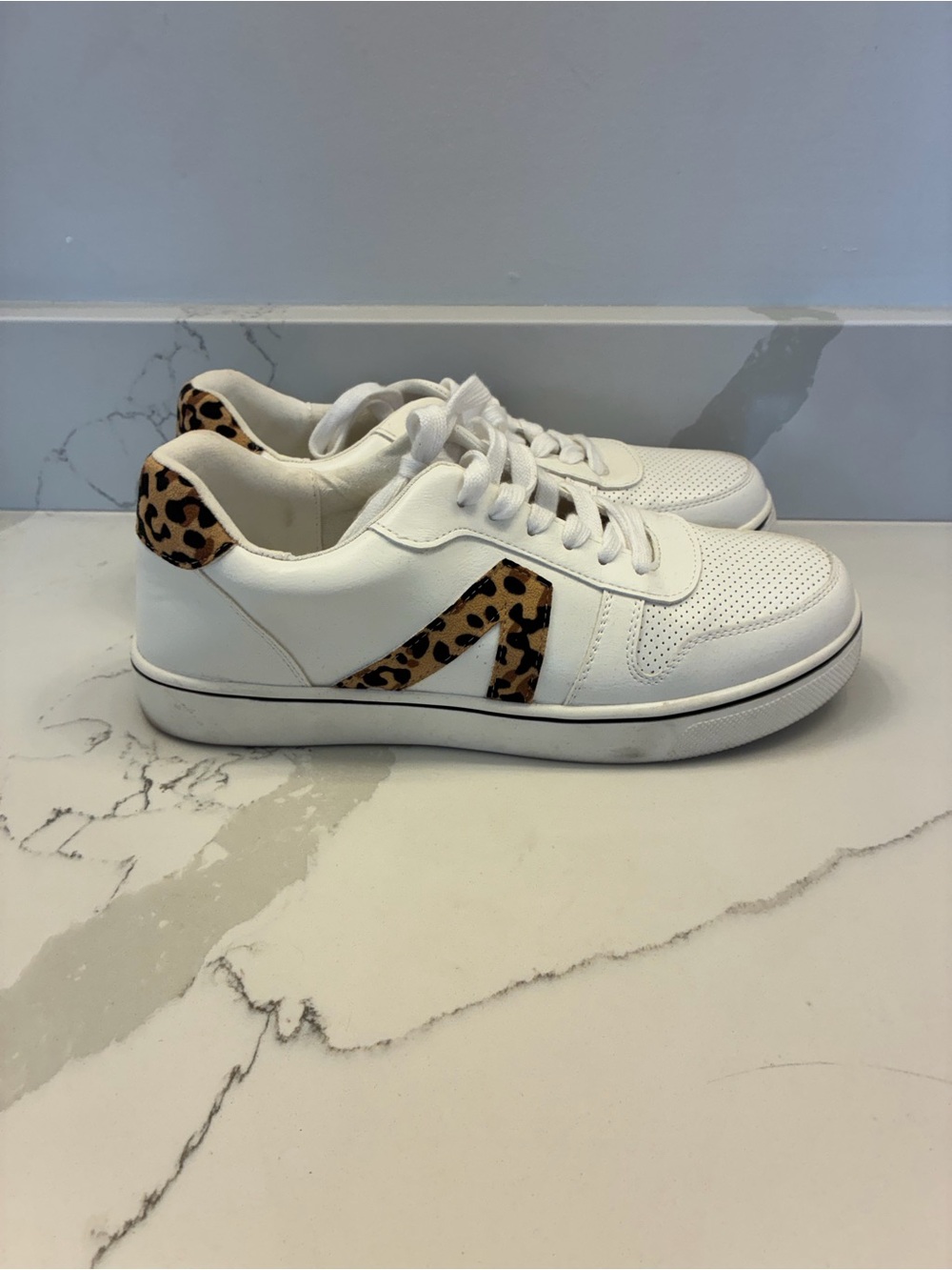 MIA White Sneakers with Leopard Accent